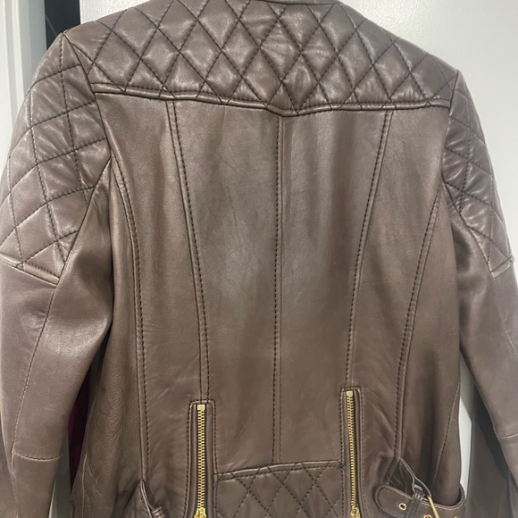 MICHAEL KORS BROWN LEATHER QUILTED MISSY NOTO JACKET 10/10 CONDITION - Picture 5 of 10